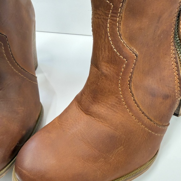 Aldo Leather Brown Western Ankle Bootie Stacked 3” Block Heel Zip Pull Size 9 - Picture 12 of 14